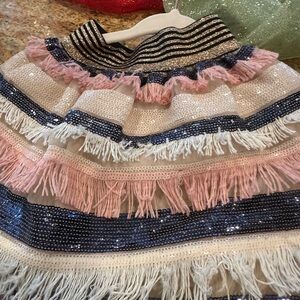 Striped Fringe Sequin Skirt
